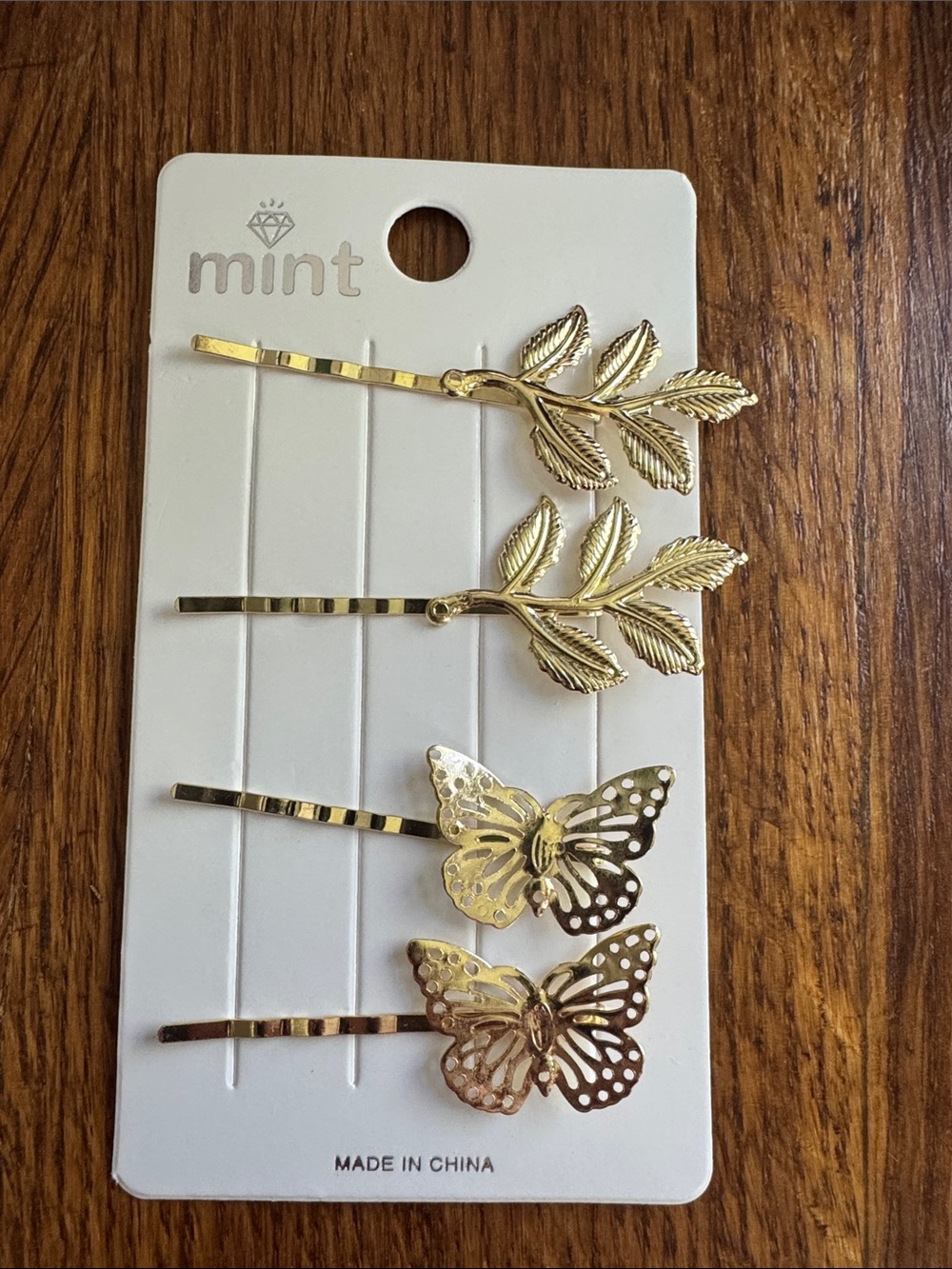 Mint Gold Leaf‎ and Butterfly Decorative Bobby Pin Set